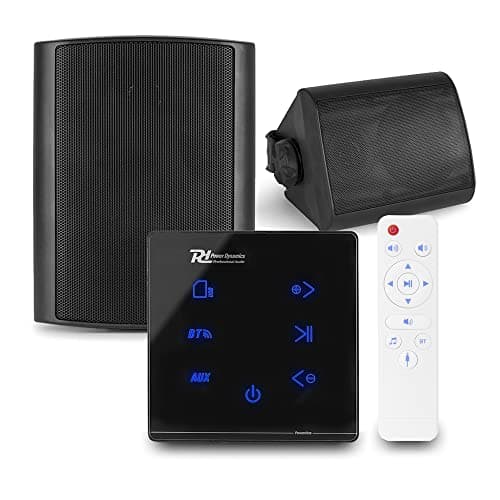 Image of Power Dynamics A50B Wall Speaker System – Bluetooth Amplifier & 2x BGO40 4" On Wall Speakers, Weatherproof IPX5 Home Audio System, Touchscreen Control, Black Finish