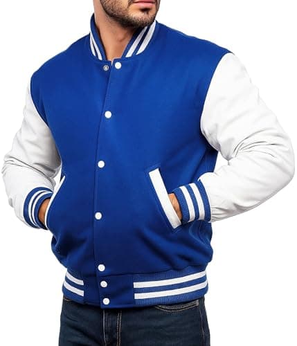 Image of Fashion_First Mens Royal Blue Varsity Jacket American College Baseball Bomber Jacket Men Letterman High School Jacket