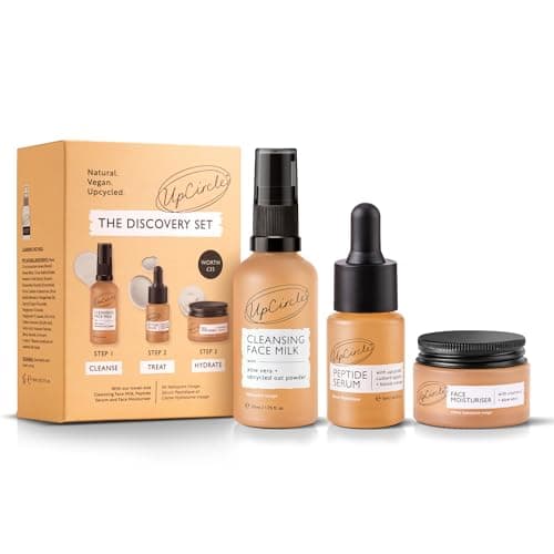 Image of UpCircle Discovery Set – Cleansing Face Milk, Face Moisturiser and Peptide Serum Trio – Vitamin E, Niacinamide + Aloe Vera – Boosts Collagen, Hydrates + Soothes – Vegan + Cruelty-Free