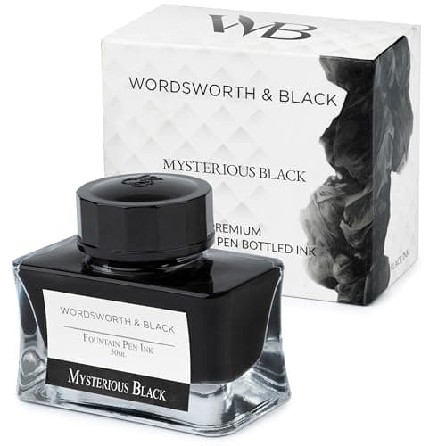 Image of Wordsworth and Black Fountain Pen Ink Bottle (50 ml) Premium Luxury Edition, [Mysterious Black] Fountain Pens Bottled Ink; Classic Designed Bottle Smooth Flow 50 ml