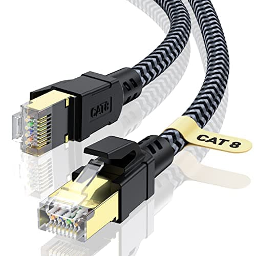 Image of CABNEER Cat 8 Ethernet Cable 1.5M, High-Speed Gigabit Braided RJ45 LAN Patch Cord, 40Gbps 2000Mhz, Lan Network Cable Compatible for Modem, Router, Faster than Cat7