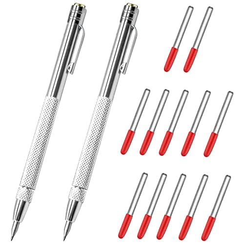 Image of 2Pcs Tungsten Carbide Tip Scriber with 12 Replacement Marking Tip, Aluminium Magnet Carbide Scribe Tool Etching Pen with Clip, Metal Engraving Pen for Glass/Ceramics/Hardened Steel/Metal Sheet
