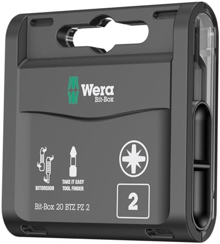 Image of Wera Bit-Box 20 BTZ PZ2 BiTorsion Long Life All Purpose bits for drill/drivers, Pozi 2x25mm, 20pc pack, 05057761001, Black