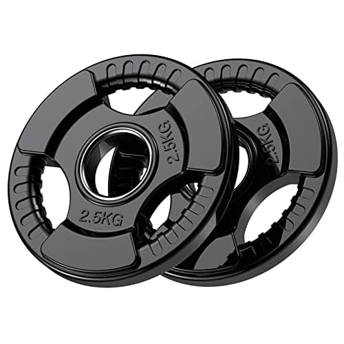 Image of PhysKcal Olympic Weight Plates Set of 2 x 2.5kg with Rubber Finish 2’’ Opening and Tri-Grips, Black Barbell Plates Discs in Pair or Single for Lifting and Strength Training