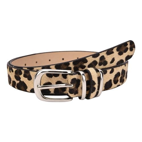 Image of LEHEEYWT Leopard Print Belt, Adjustable Leather Belts For Women With Silver Buckles, Lightweight Womens Belt For Jeans Dresses Clothing Accessory (Beige)