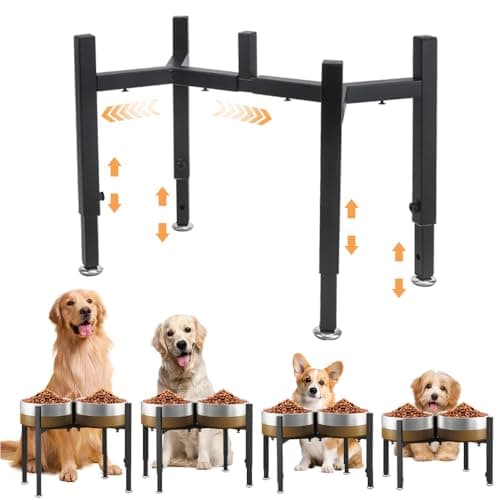 Image of Elevated Dog Bowl Stand, Upgrade Metal Dog Feeder Stand, 4 Adjustable Heights 7-10.6" and Width 5-10", No Spill Raised Pet Double Bow Holder for Small, Medium Large Dogs Indoor Outdoor (Stand Only)