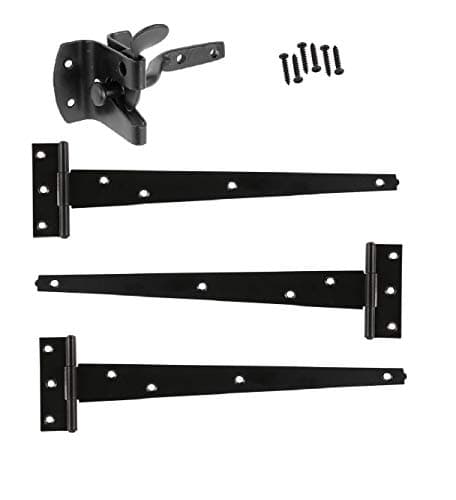 Image of Merriway BH07086 Heavy Duty Wooden Garden Gate Hanging Kit, 3 x 12 inch Black Tee Hinges, Black Auto Close Latch & All Fixings