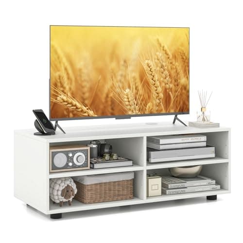 Image of COSTWAY TV Stand Cabinet for TVs up to 40"/55", Wooden Media Entertainment Center with Storage Cubes and Adjustable Shelves, TV Unit Console Table for Living Room Bedroom (White, 4 Cubes)