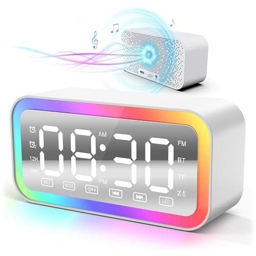 Image of Luminotec Digital Alarm Clock, Bluetooth Speaker, LED Lights, Radio FM, Dual Alarm, for Kids, Teens and Adults (White)