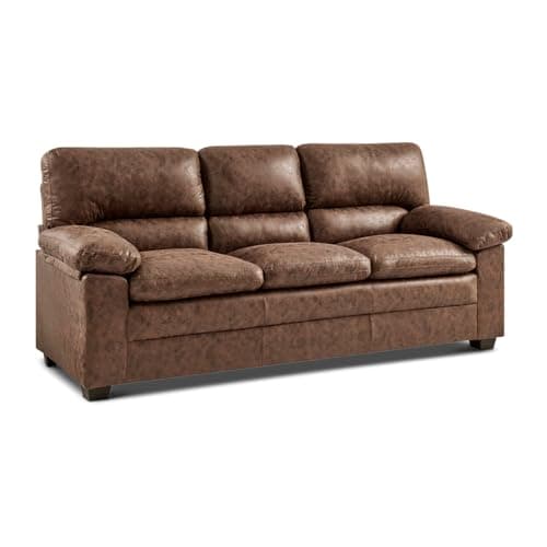 Image of Bravich Oxford Faux Leather Sofa, 3 Seater Sofa, Three Seat Living Room Sofa, Large Settee, Easy Wipe Clean, Solid Wood Frame, Walnut Brown