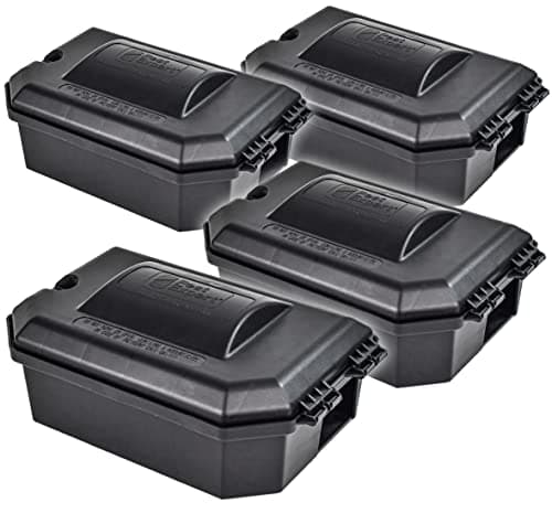 Image of Pest Expert Heavy Duty Rat & Mouse Poison Outdoor Bait Boxes (x4) Large, Secure & Lockable Bait Stations for Rat Poisoning Super Strength Blocks, Grain & Pasta Bait, Industrial Strength, Key Included
