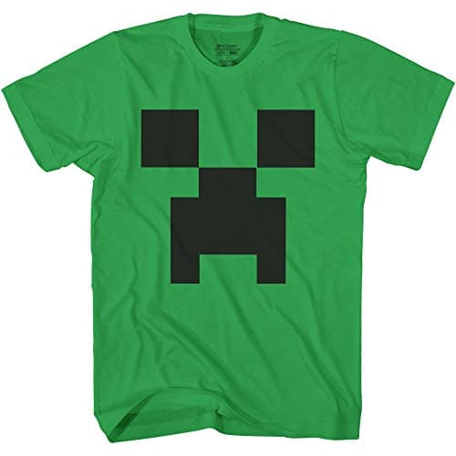 Image of Minecraft Boys Video Game T-Shirt - Black and Green Creeper Face - Official Shirt, Green Face, S