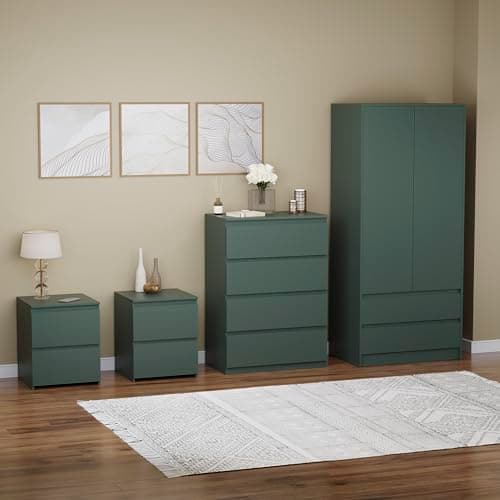 Image of Vida Designs Denver Bedroom Furniture Set (Jasper Green, 4pc-4 DWR Chest+2 Dr Wardrobe+2 x 2 DWR Nightstand)