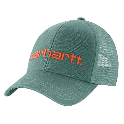 Image of Carhartt Men's Canvas Mesh-Back Logo Graphic Cap, Slate Green, OFA