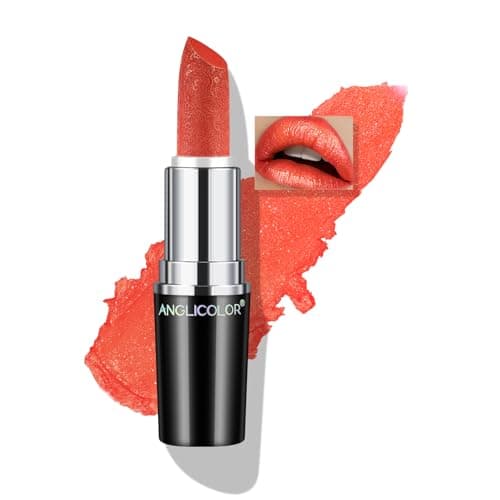 Image of Anglicolor Metallic Glitter Coral Orange Lipstick,High Impact Shimmer Lipcolor,Long-Lasting Moisturising,Lightweight Creamy Formula Smooth and Non-Sticky,Lipstick For Women(14 SUNRISE AT SEA, 4g)