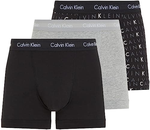 Image of Calvin Klein Men’s 3 Pack Trunks Underwear, Multicolor (Black/Grey Heather/Subdued Logo), M