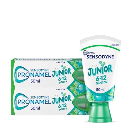 Image of Sensodyne Pronamel Junior 6-12 Years Toothpaste for Juniors, 2X Stronger Enamel Defence*, Bubble Mint Flavour, 50 ml *Protection from Sugar acids vs Your Mouth’s Natural defences. (Pack of 2)