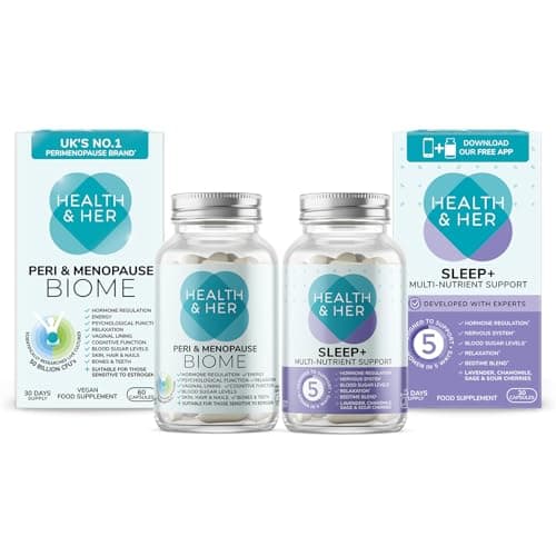 Image of Health & Her Peri & Menopause Biome 50bn Live Cultures Supplements for Women - Day & Night Bundle - Multi-Nutrient Wellbeing Support - 1 Month Supply, 60 Capsules - Vegan & Gluten Free