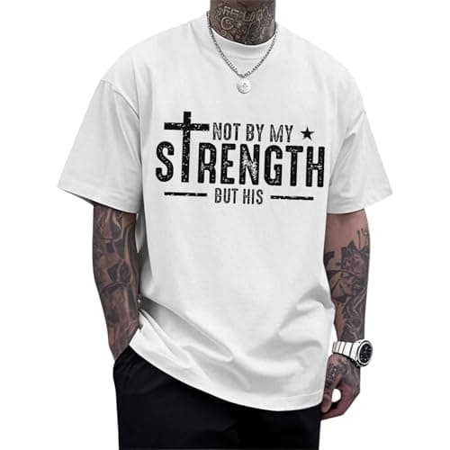 Image of Christian T-Shirts for Men Cotton Tees Religious Cross Printed T-Shirts Short Sleeve Tops Oversized Party Vacation White M