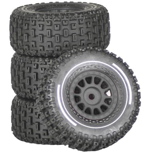 Image of Pre-Glued 1/14 RC Truck Tires & Wheels (4PCS) - 12mm Hex All-Terrain Tires 2.56" OD - Compatible with Traxxas, ARRMA Mojave GROM, Tamiya Kyosho HPI 1/14-1/18 Scale On/Off Road