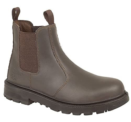 Image of Mens Leather Safety Steel Chelsea Dealer Slip On Ankle Work Boots Shoes Size 6-14 - Brown - UK 8