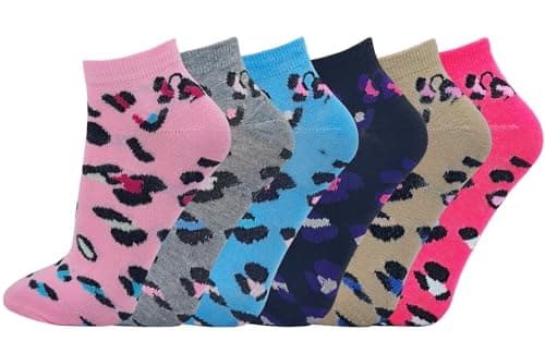 Image of SOCK-TEC Ladies Trainer Ankle Socks 6 Pairs Womens Funky Colourful Everyday Casual Athletic Sports Wear Size 4-7 (Leopard)