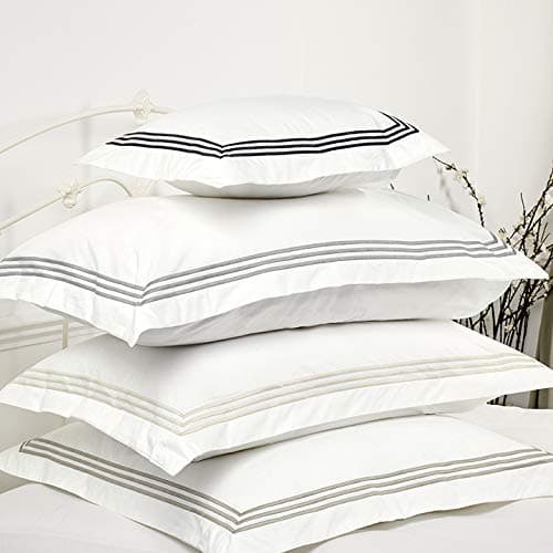 Image of Milano 800 Thread Egyptian Cotton Sateen With Three Row Cord Oxford Edge Pillowcase (Black Cord, Square Oxford 65x65+5cm)