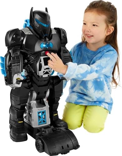 Image of Fisher-Price Imaginext DC Super Friends Bat-Tech Batbot, transforming 2-in-1 Batman robot and playset with lights and sounds for kids ages 3-8, HBV67