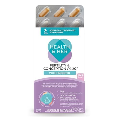 Image of Health & Her Fertility & Conception Plus - Advanced prenatal Vitamins for Women- Contains 1g Inositol, Folic Acid, Selenium, Vitamin B12, Zinc and Magnesium (1 Month Supply)