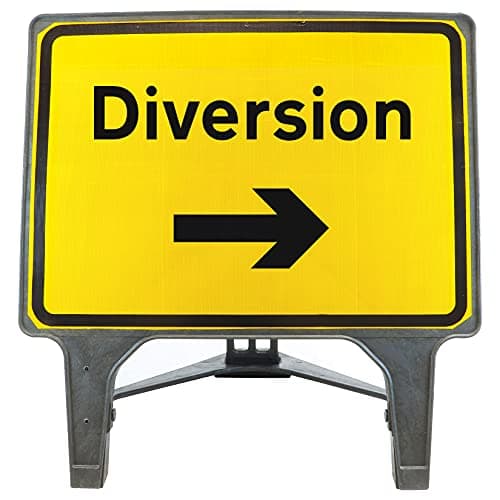 Image of Diversion Right 1050x750mm Road Sign 2702a - Plastic Temporary Road Street Traffic Safety Sign for Road and Street Works - Freestanding with Reflective Sign Face