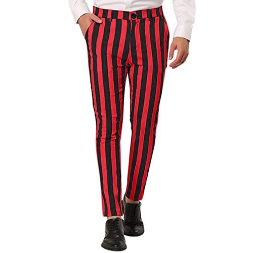 Image of Mens Dress Pants Striped Chinos Slim Fit Stretch Flat Front Suit Trousers Golf Travel Work Bottoms Business Formal Trousers Chino Pants Red