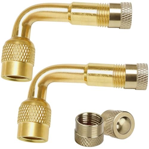Image of 2PCs Tire Valve Extension Adapter 90 Degree,Tyre Valve Extensions,Tyre Valves Extender with Valve Caps,Universal Brass Air Tire Stem Extensions Valves Adapter for Car Motorcycle Bike Truck Scooter