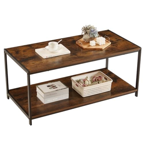 Image of Direct Online Houseware House Of Home Coffee Table, Walnut Brown Living Room Furniture, TV Stand or Side Table, Durable Top, Easy to Clean and Assemble Rustic Brown 100x50x45cm