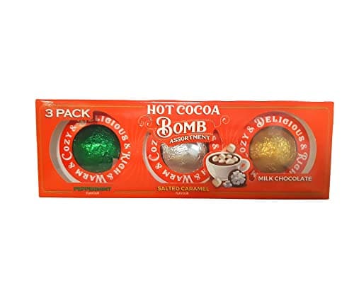 Image of Hot Cocoa Bomb - 3 Pack - Assorted Flavours - Milk Chocolate, Salted Caramel And Peppermint Flavours with Marshmallows - Delicious Winter Warmer