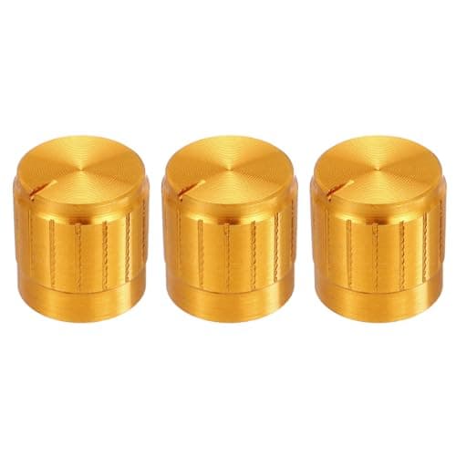 Image of sourcing map 3pcs Potentiometer Knob Knurled Shaft Gold Aluminum 6mm Shaft Dia. Rotary Knob 17mmx17mm Volume Control Knob