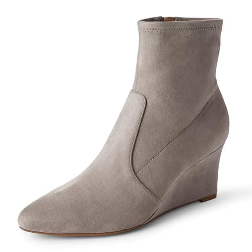 Image of Amazon Essentials Women's Wedge Zip Ankle Boots, Taupe Faux Suede, 5 UK