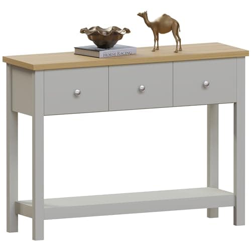 Image of Vida Designs Arlington Console Table Shelf Hallway Side End Dressing Table MDF (Grey, 3 Drawer)