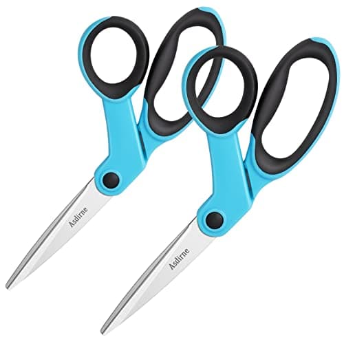 Image of Asdirne Fabric Scissors, Sewing Scissors with Sharp Stainless Steel Blade and Soft Handles, Great for Sewing, Craft, Office and School, 23cm, 2 Pcs, Blue/Black