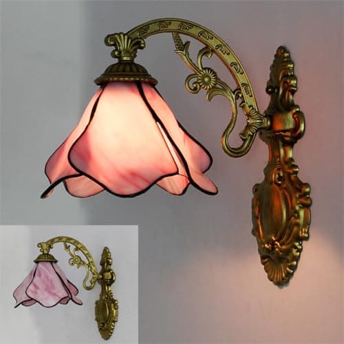 Image of XINYASEE Vintage Tiffany Wall lamp, Mirror Front Light Rustic Style Bedroom Aisle Living Room Bedside Wall lamp Bathroom Mirror Light (Pink)