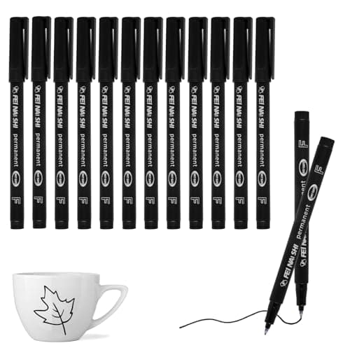 Image of 12 Pcs Permanent Marker Pens Black, 0.6mm Fine Tip Markers, Quick Drying & Waterproof Fineliner Pens, Felt Tip Pen for Doodling & Marking on Plastic Wood Metal Glass Ceramic Paper