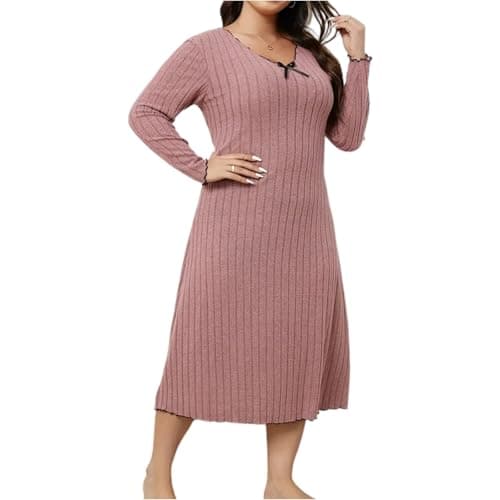 Image of Cowyams Jumper Dress for Women UK Plus Size Knitted Dress Mid-Length Winter Dresses Loose Solid Color Midi Dress Comfortable Work Dresses Pink