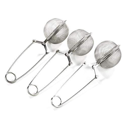 Image of 3 Pack Mesh Snap Ball Tea Strainer with Handle for Loose Leaf Tea and Mulling Spices Stainless Steel Tea Infuser Tea Filter