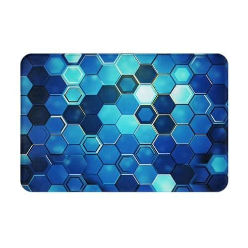 Image of Blue Hexagon Print Doormat Flannel Floor Mat Absorbent Non-Slip Entrance Rug 16 X 24 in Washable Welcome Door Mat for Kitchen Bedroom Bathroom Yard
