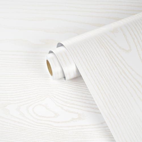 Image of Yullpaper Wood Effect Self Adhesive White Wallpaper Kitchen Counter Vinyl Wrap Worktop Vinyl Covering White Sticky Back Plastic Living Room Wallpaper Wood Contact Paper for Furniture 40 x 200cm