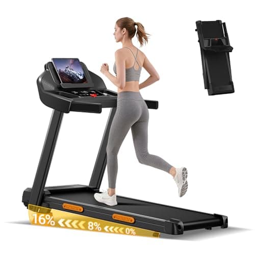 Image of Folding Treadmill with 16% Incline, 4-in-1 Foldable Treadmill 12KM/H for Home, 3HP Running Jogging Machine, 180KG Capacity Quiet Electric Machine for Office Gym, 3 Screen LED Display & 12 Programs