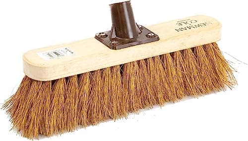 Image of Newman and Cole 12" Wooden Broom Head with Soft Natural Coco Bristle Replacement Wooden Broom Head Indoor or Outdoor Soft Bristle Broom Floor Sweeping Brush with Plastic Fixing Bracket Connector