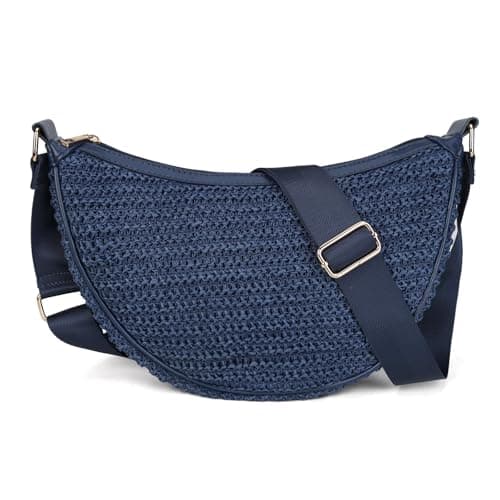 Image of AFKOMST Woven Crossbody Bag for Women, Lightweight Shoulder Handbag with Adjustable Strap, Casual Half Moon Hobo Bag, Medium Size Travel Everyday Bag