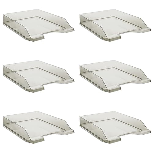 Image of DONAU Letter Tray Standard Transparent Grey/Pack of 6 - A4 / Letter Tray Modern and Stackable Tray/Transparent Crystal Clear/Desk Tray/Polystyrene / 7470001PL-02