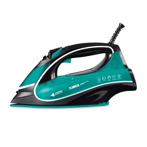 Image of Tower Steam Iron 3100W, One Temperature Technology for Easy Ironing, 45g/min Continuous Steam for Faster Results, 190g Steam Boost, Ceramic Soleplate, 360ml Tank, Teal (T22026TL)