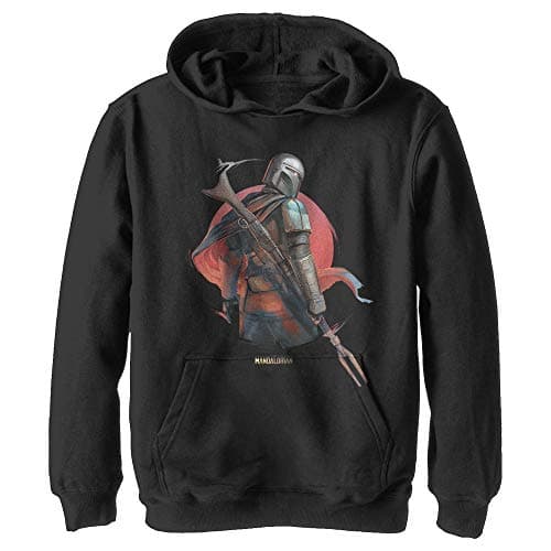Image of STAR WARS Boy's The Mandalorian Dusty Sunset Pull Over Hoodie, Black, Medium